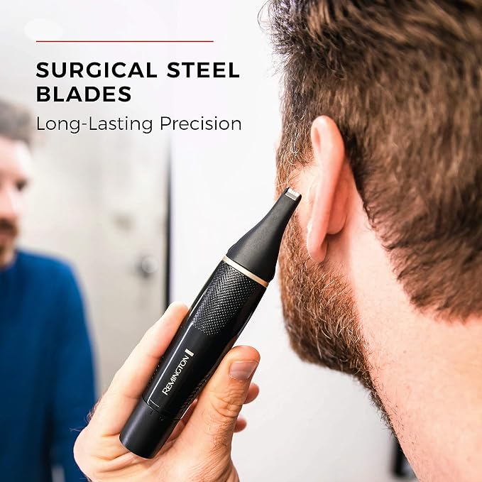 Remington Ultimate Precision Detail Trimmer, Nose, Ear & Eyebrow Trimmer | Surgical Steel Blades for Precise Detailing, 5-Length Adjustable Comb, Dual-Sided Head