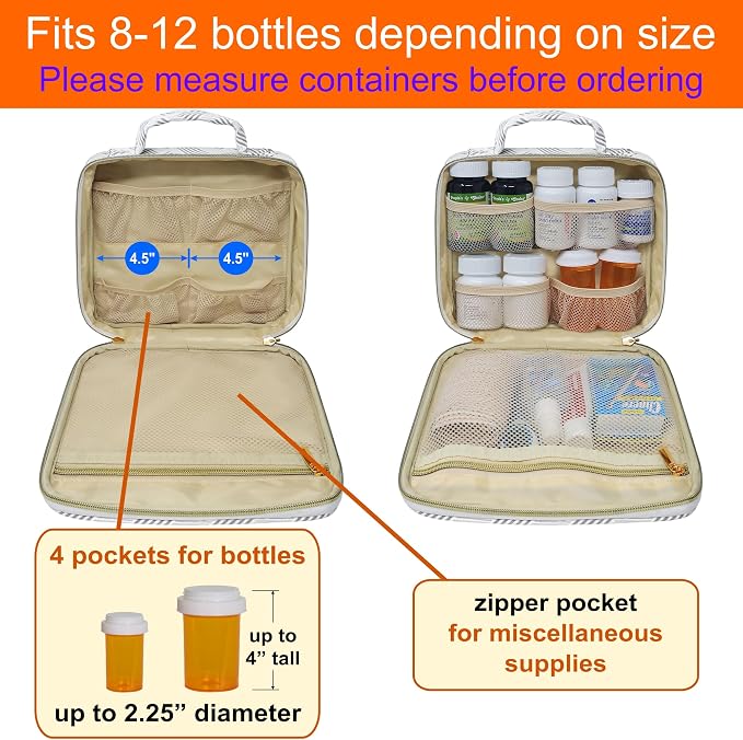 Medium Travel Pill Bottle Organizer, Slim Medicine Bag, Carrier for Medications and Medical Supplies - Jacquard Gray