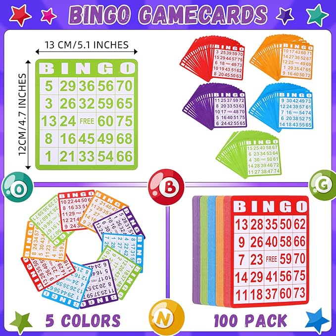 Crtiin 148 Pack Game Cards and Dot Daubers Set Includes 100 Bingo Cards and 48 Dot Markers Supplies Calling Card Set for Kids Preschool Children, Large Groups, Family Gathering Activity, Game Night