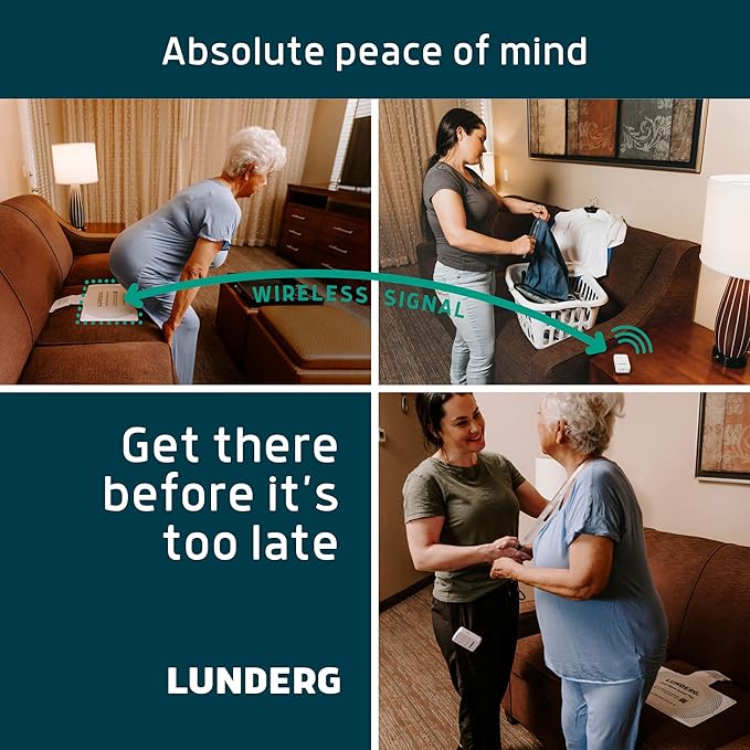 Lunderg Chair Alarm System - Wireless Chair Alarms and Fall Prevention for Elderly and Dementia Patients - Smart and Reliable Elderly Monitoring Kit for Caregiver - Perfect Complement to Bed Alarm