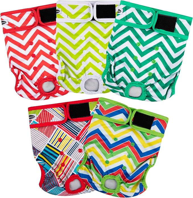 Tuiskusa Reusable Washable Dog Diapers Female, Highly Absorbent Doggie Diapers, Size Adjustable Puppy Diapers for Dog Period Panties(5 Pack)