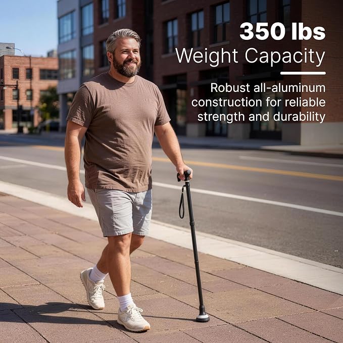 GlowGuard Walking Cane for Men & Women - Extra-Wide 2.68" Glow Cane Tip with Photoluminescent Ring, Height Adjustable (31.1" to 37.8"), 350 lbs Capacity
