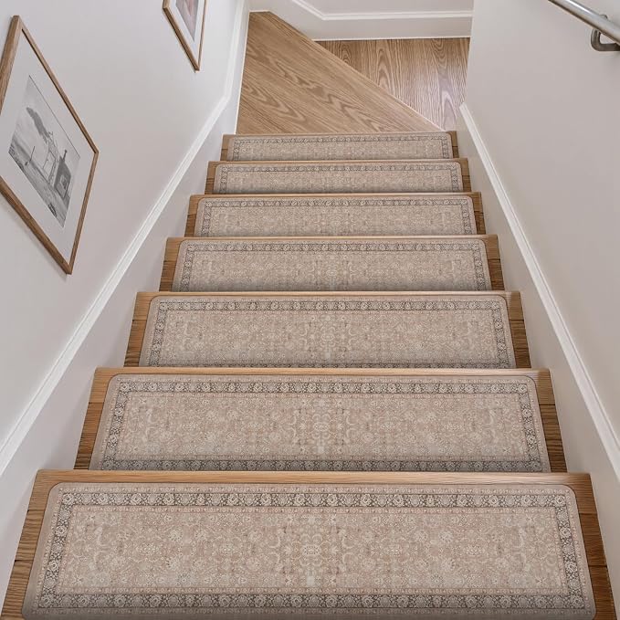 OJIA Vintage Stair Treads for Wooden Steps Indoor 15PCS 30"x8" Stair Runner | Non-Slip Carpet Stair Treads Mats Staircase Step Treads for Kids, Elders and Dogs, Rubber Stair Covers