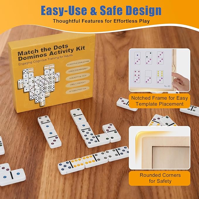 Match The Dots Dominos Activity Kits – Dementia Activities for Seniors, Memory Games & Cognitive Training, Elderly Therapy Products with Wooden Board, Templates & Storage Bag
