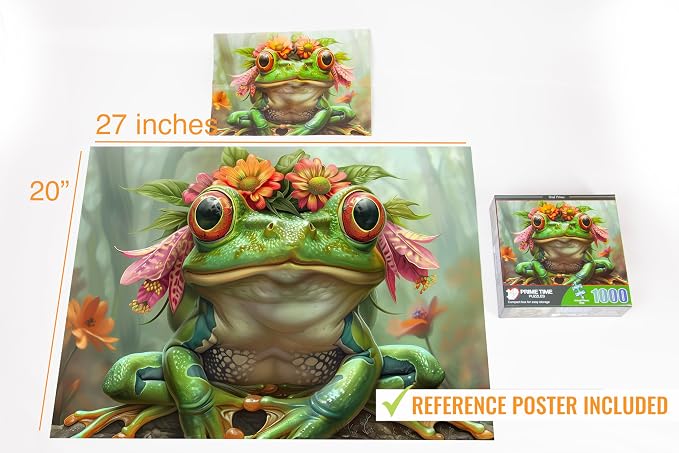 Adult Jigsaw Puzzle 1000 Piece Frog Prince | Cute Spirit Animal Frog Prince design; 20x27 inches. Great for game nights on a table, puzzleboard, or floor.