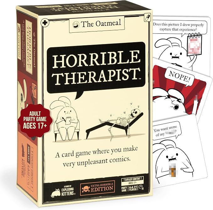Horrible Therapist: Extra Horrible Edition by Exploding Kittens - A Card Game for 3-8 Players, Ages 17+ - Adult Party Game for Family Night | Build wildly inappropriate therapy comics with friends and family in this viral adult-only party game from The...