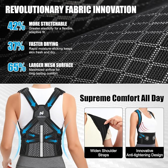NEENCA Professional Posture Corrector for Women & Men, Adjustable Medical Back Brace, Premium Shoulder Straightener for Upper & Lower Back Pain Relief - Scoliosis, Hunchback, Thoracic, Spine Corrector
