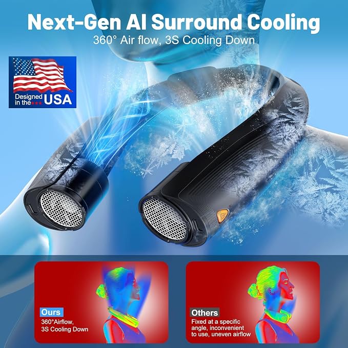 Portable Neck Fan with 6 Powerful Speeds, 8000mAh Battery Rechargeable Fan | 20H Runtime, Hands-Free 360° Cooling Personal Wearable Neck Fan, Gift for Women Men Travel Concerts