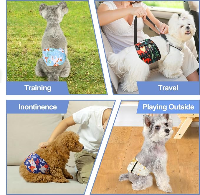 5 Pack Dog Diapers Male Reusable, Premium Belly Bands for Male Dogs, High Absorbing Pee Wraps for Doggie in Incontinence or Excitable Urination Flower XS
