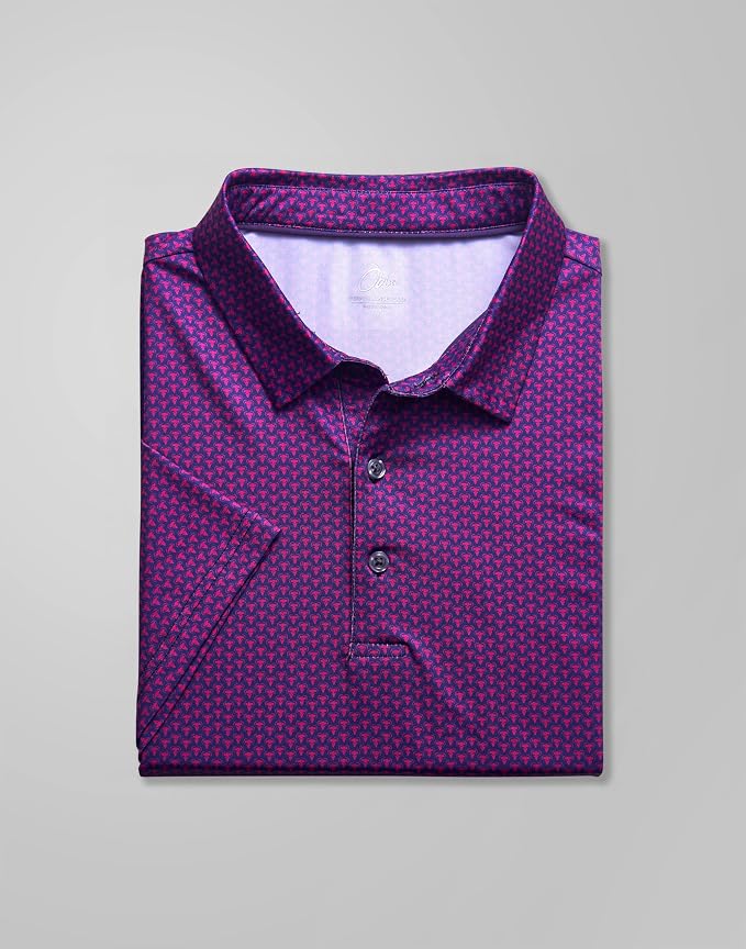 Obla Mens Golf Polo Shirts Short Sleeve Dry Fit Performance Moisture Wicking Casual Print Collared Golf Shirts for Men