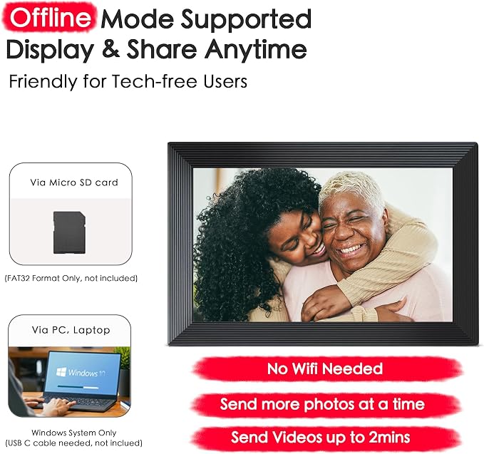 Frameo 10.1" Digital Picture Frame WiFi, 1280 * 800 IPS HD Touchscreen, 32GB Storage, Instant Share Pictures Video, Smart Photo Frame Electronic, Gifts for Mom, House Warming