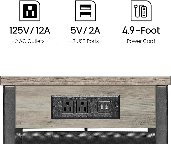 TUTOTAK C Shaped End Table with Charging Station, Side Table for Sofa | Couch Table with Storage Bag, TV Tray with 2 USB Ports and Outlets, Set of 2, Living Room and Bedroom, Greige TB01BG0242