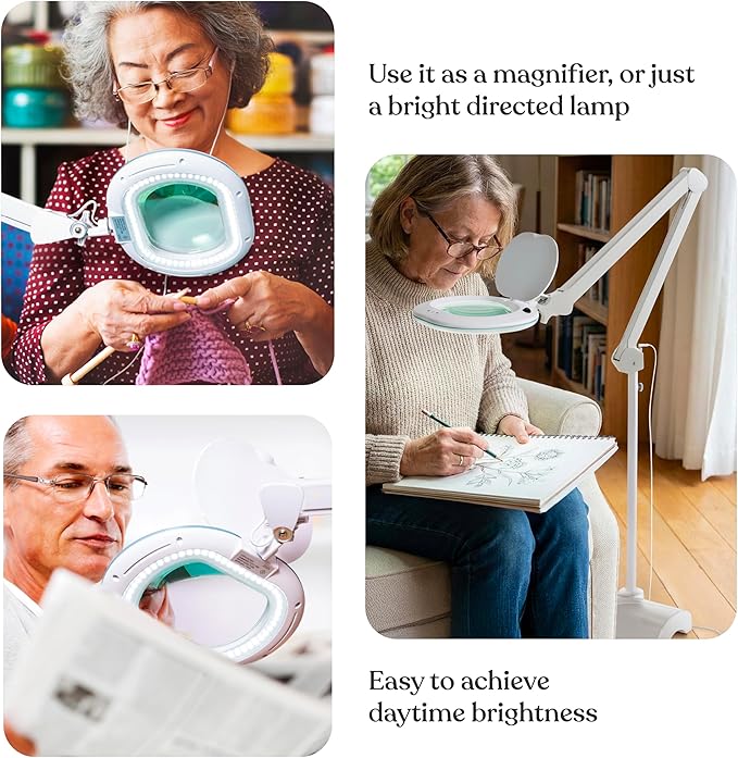 Brightech LightView Pro 2 in 1 Magnifying Floor Lamp & Table Lamp - Hands Free Magnifier with Bright LED Light for Reading - Work Light with Flexible Gooseneck - Standing Mag Lamp