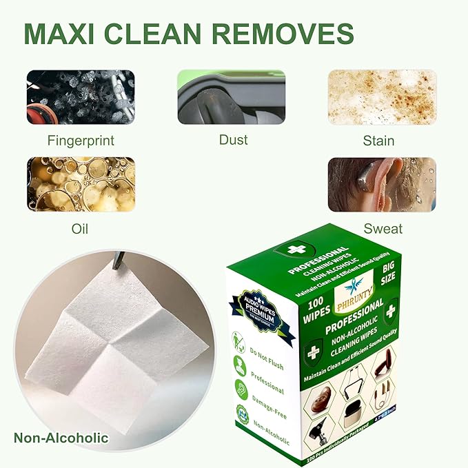100 Count Hearing Aid Cleaning Wipes Individually Packaged Hearing Aid Audio Wipes Cleaning Tool Kit Accessories Supplies, Suitable for All Hearing Aid Brand and Hearing Aids Type(Big Size)