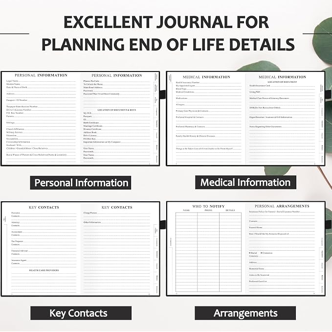 End of Life Planner, Guided Estate Planning Organizer with Tabs, Last Wish, Will Preparation, Funeral Planning, Final Arrangements Notebook for Beneficiary, in Case of Death Organizer 7.5"X9”-Black