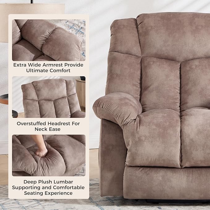 Power Lift Recliner Chair for Elderly, Heavy Duty and Safety Motion Reclining Mechanism-Antiskid Fabric Sofa Living Room Chair with Overstuffed Design, Light Tan