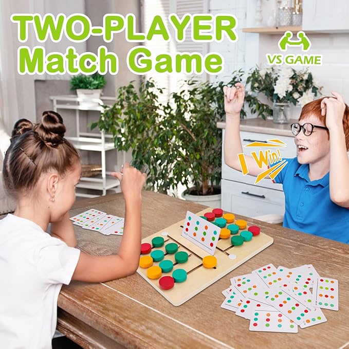 AugToy Montessori Color Matching Learning Toys Sliding Puzzle for Kids 3 4 5 6 7 Years Old Preschool Logic Game Brain Teasers Boys Girls 2 Players Educational Wooden Toddler Travel Toys Gifts