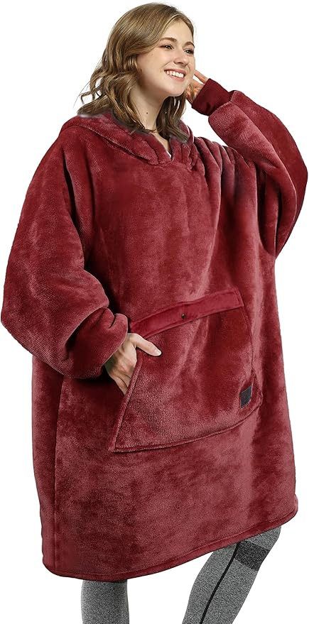 Catalonia Oversized Blanket Hoodie Sweatshirt, Wearable Sherpa Lounging Pullover for Adults Women Men