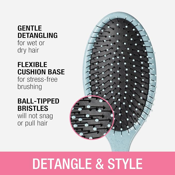 Conair Detangling Hair Brush Set 3 Pack, Use Wet and Dry, Ideal for All Hair Types, Detangling Brushes for women and girls, gifts for her, Glitter Silver, Blue, Pink