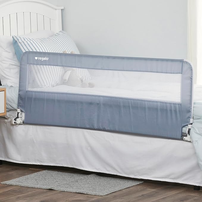 Regalo Safety 54” Extra Long Hideaway Bed Rail Guard for Toddlers, Toddler Bed Rail with Reinforced Anchor Safety System, 20” Tall Bed Safety Rail, Fits Twin, Full & Queen Beds, Gray