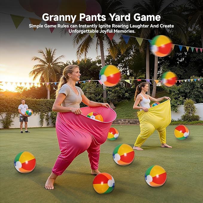 4-Color Team Granny Pants Yard Game with 16 Balls & 2 Pumps - Complete Adult Outdoor Set for 8+ Players, Backyard & Outdoor Toss Group Games for Family & Friends Gatherings