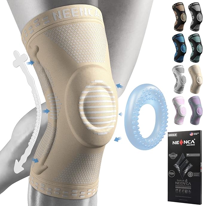 NEENCA Professional Knee Brace for Pain Relief, Medical Knee Support with Patella Pad & Side Stabilizers, Compression Knee Sleeve for Meniscus Tear, ACL, Joint Pain, Runner, Workout (Beige, XX-Large)