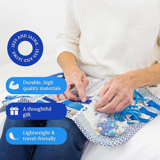 Fidget Blanket for Adults with Dementia w/Ten Dementia Gadgets & Activities, Best Gifts for Dementia Patients, 20 X 12 in, Blue Busy Blanket for Dementia Patients, Dementia Activities for Seniors