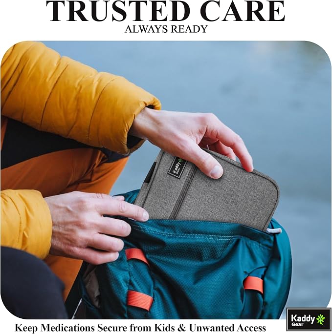 Kaddy Large Medicine Bag, Secure, Padded, Pill Organizer Box, Case for Bottles of Medicine or Supplements; Storage; Toiletry; 3 Digit Lock, Grey