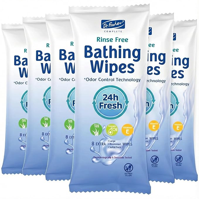 Dr. Fischer Rinse Free Bathing Wipes - Large Hygienic Cleansing Body Wipes for Adults.