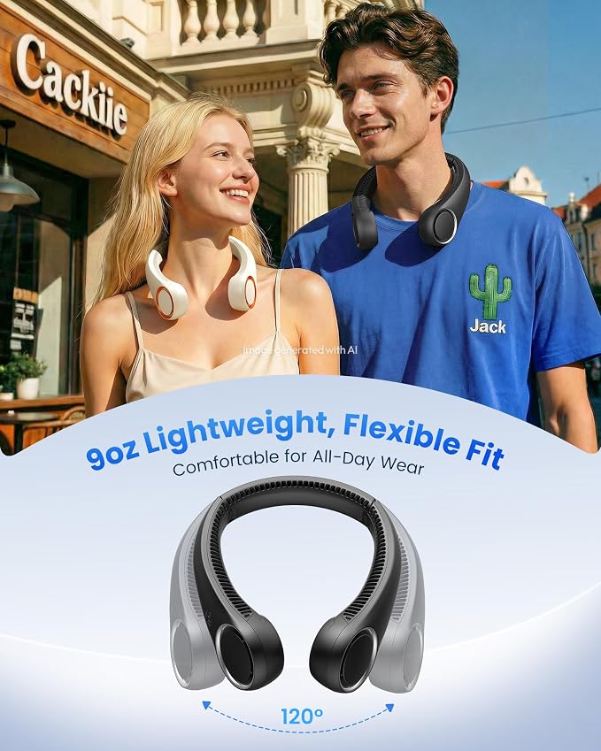 Gaiatop Portable Neck Fan Rechargeable, Hands-Free Cooling, 23.5hrs Runtime | Battery Powered Personal Wearable Fan, Summer Outdoor Travel Essentials, Birthday Gifts for Women Men Teens, Black