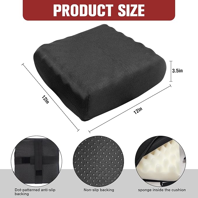 Rollator Walker Seat Cushion 12x12x3.5 Inch Support Pad with Breathable Mesh Cover, Adjustable Straps for Secure Fit(Black)