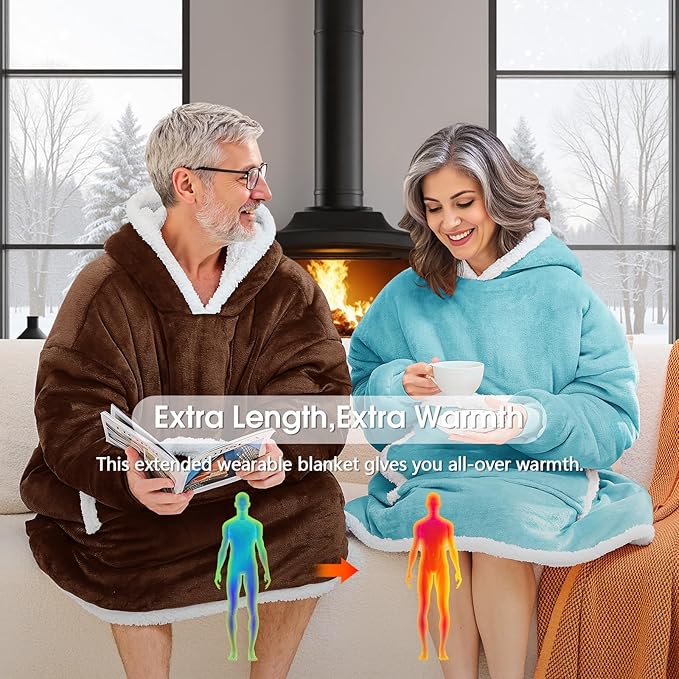 JOYWOO Brown Oversized Wearable Blanket Hoodie,Cat lovers Long Hoodie Blanket for Adult,Birthday Gifts for Women Men Grandpa,Cozy Fuzzy Sherpa Fleece Sweatshirt Hooded Blanket Giant Pocket,Oversize