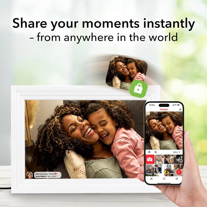 10.1" Frameo Digital Picture Frame WiFi Instant Photo Sharing Gift | Instant Photo & Video Sharing,1280x800 HD IPS Touch Screen, 32GB Storage, SD Card Support, Private Sharing & Gift for Parents