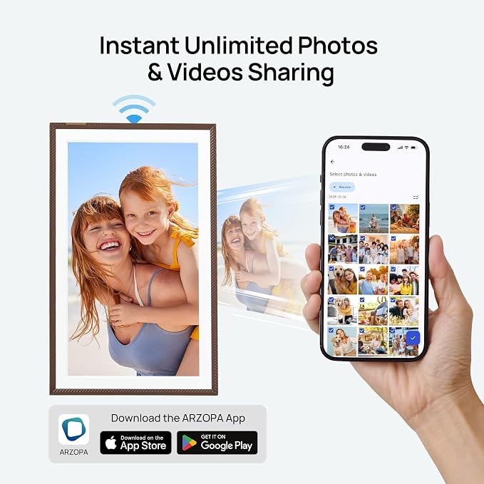 ARZOPA 15.6" Large Digital Picture Frame Free Cloud Storage No Subscription 1920X1080 FHD Touchscreen Anti-Glare Electric Photo Frame Slideshow Custom Gift Mode for Family and Friends