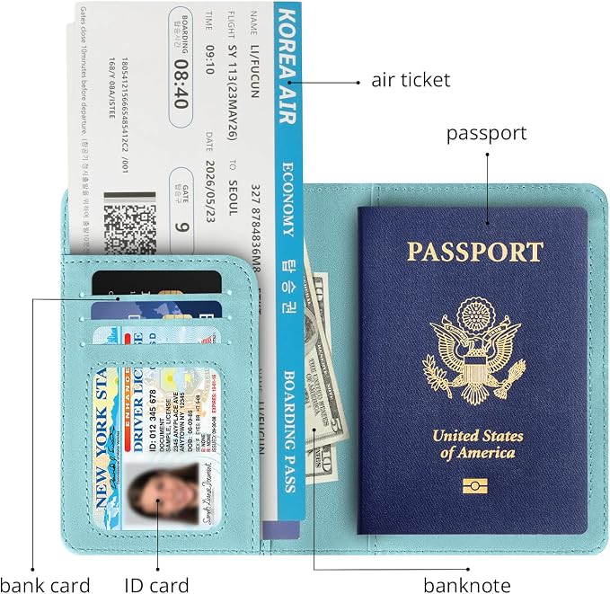 Passport Holder for Travel Essentials,RFID Blocking Passport Cover Wallet Card Case for Women and Men (Light Green)