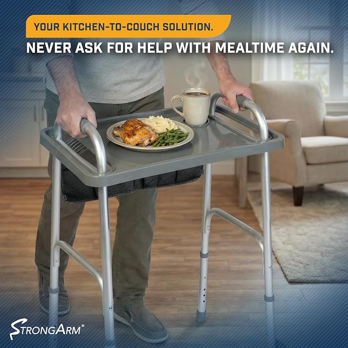 StrongArm Walker Tray with Cup Holder, Tray for Folding Walkers, Food Tray, Walker Accessories, Tray Table for Standard Adult Walkers (Gray)