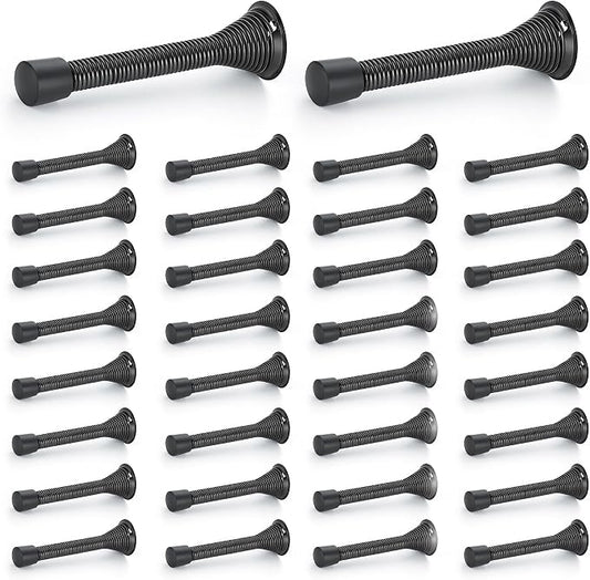 Ravinte Door Stoppers, 36 Pack Black Spring Door Stops with Rubber Bumper, Door Stoppers for Bottom of Door