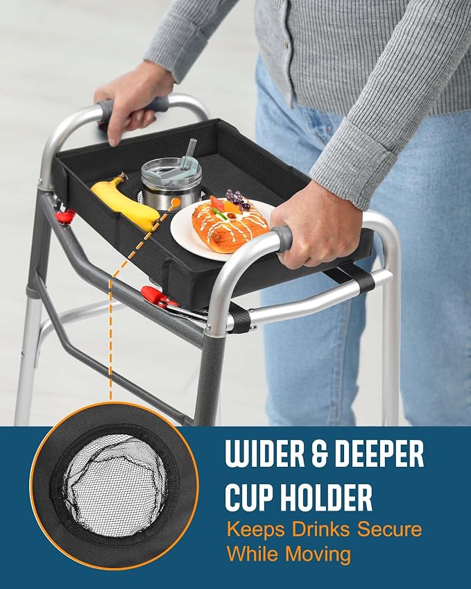 Walker Tray with Cup Holder, Lightweight Detachable Mobility and Walker Accessories Table for Senior, Rollator Tray for Rolling Folding Rollator, Easy Assembly