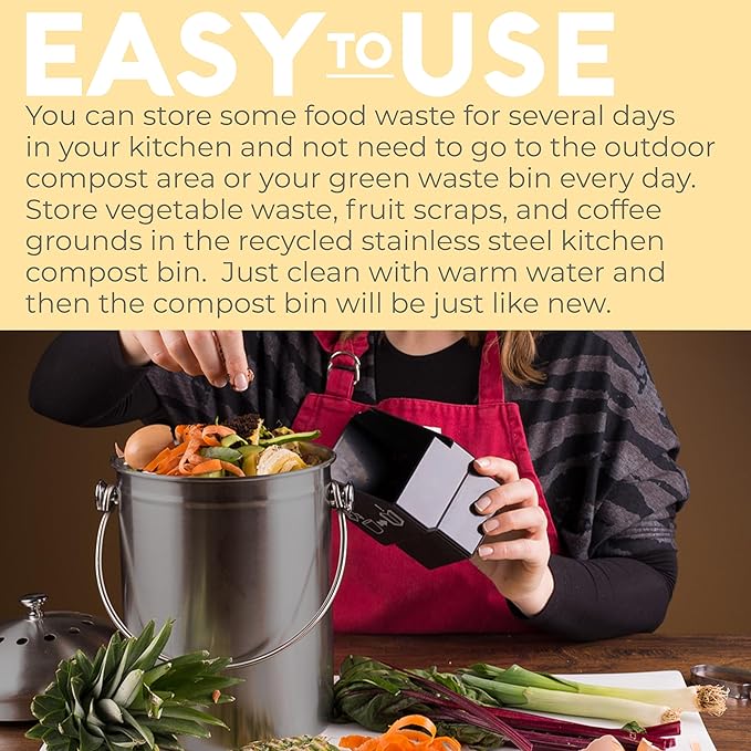 Epica Kitchen Compost Bin for Kicthen Countertops, 1.3 Galllon - Grey