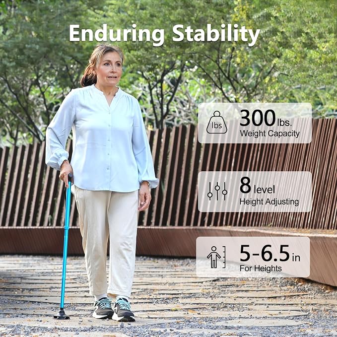 Rehaescort Walking Cane for Men & Women - Folding, Adjustable, Lightweight, Walking Canes for Seniors Balance, Free Standing, Pivot Tip, Soft Handle, Foldable Walking Sticks with Travel Bag