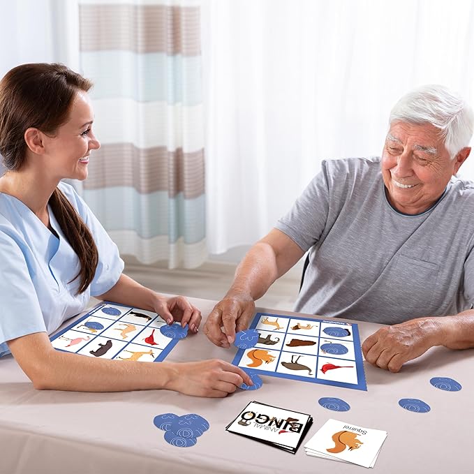 Keeping Busy Animal Bingo Games | Dementia Activities for Seniors Dementia Products for Elderly Alzheimers Products for Elderly Reusable Bingo Cards Reusable Chips & 6 Board Set Alzheimers Activities