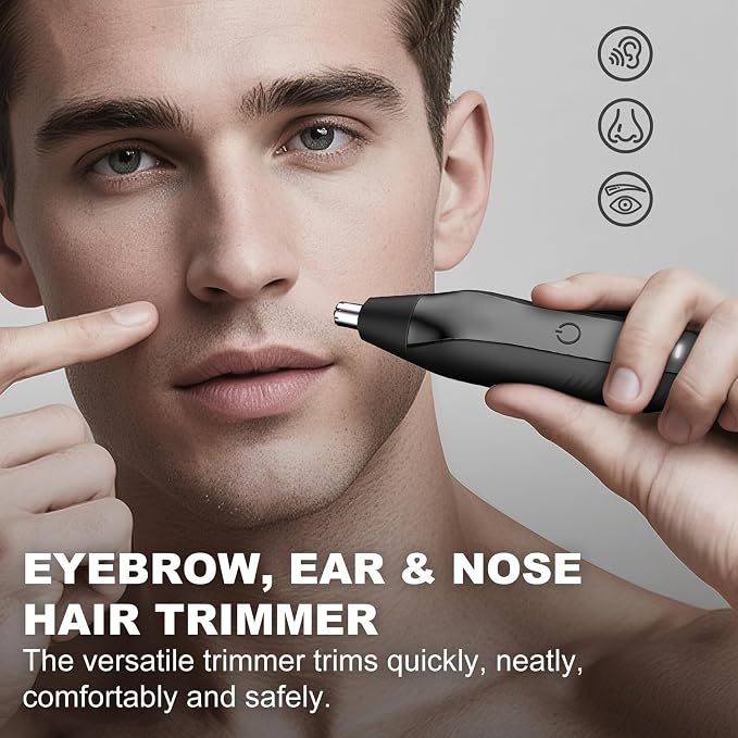 OMAMORI Nose Hair Trimmer for Men - 16000RPM Motor, LED Power Display, Portable Electric Ear & Eyebrow Grooming Kit, Nose Hair Cutter & Remover, Face & Body Clipper, Gift for Men, Black
