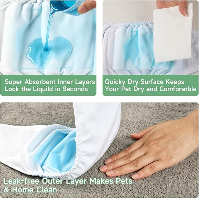 wegreeco Washable Male Dog Diapers (Pack of 3) - Washable Male Dog Belly Wrap (White, Medium)