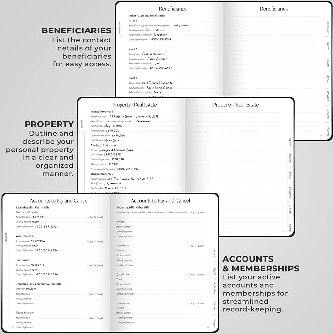 Skyline End of Life Planner – Emergency File Notebook for Important Information & Final Wishes – When I Die Beneficiary Book Organizer (Black)