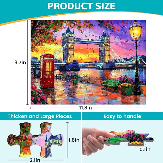 6 Packs 24 Large Piece Puzzle for Seniors,Dementia Alzheimer's Products Activities for Elderly Adults,Easy Puzzle Alzheimer’s Memory Cognitive Game Gift for Patient in Nursing Home with 6 Storage Bags