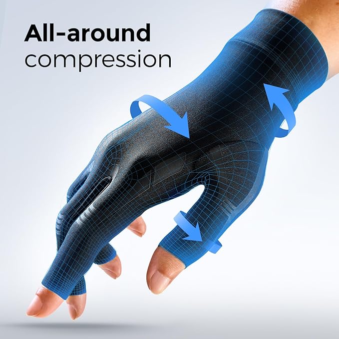 FREETOO Hand Compression Gloves for Swelling, Neuropathy, Arthritis Gloves for Women for Pain, Typing, Sleeping, Carpal Tunnel Gloves with Grip for Daily Use Fits Palm 6.5''-7'' Black XS