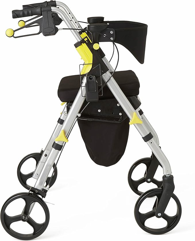 Medline Premium Empower Rollator Walker with Seat, Folding Rolling Walker with 8-inch Wheels, Silver