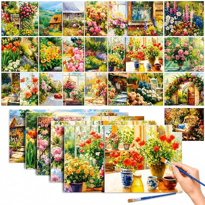 36Pcs Dementia Activities for Seniors,Reusable Water Coloring Set for Dementia Memories Activities, Adults Seniors Toys Games with Painting Brush Drawing Gifts (Garden)