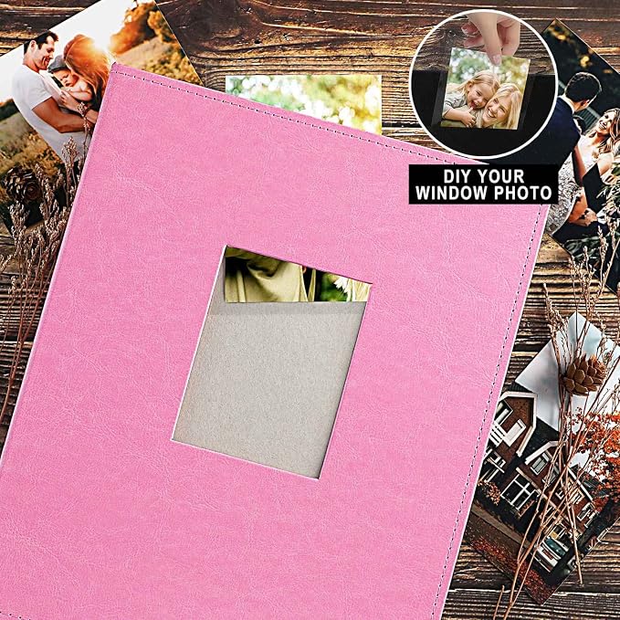 Ywlake Photo Album 4x6 400 Pockets, Leather Photo Albums Holds 400 Vertical Pictures Only Pink