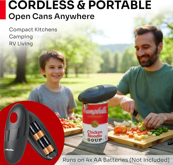 MUELLER HOME SmoothEdge Auto Electric Can Opener, Gray | Battery-Operated, One-Touch w Magnet Lid Lifter, Smooth-Edge Cut Technology, Portable Hands-Free Automatic